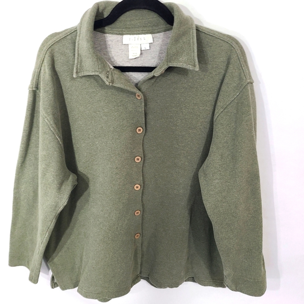 J. Jill Women's Size Large L‎ Green Button down Shirt /Jacket Tunic Top